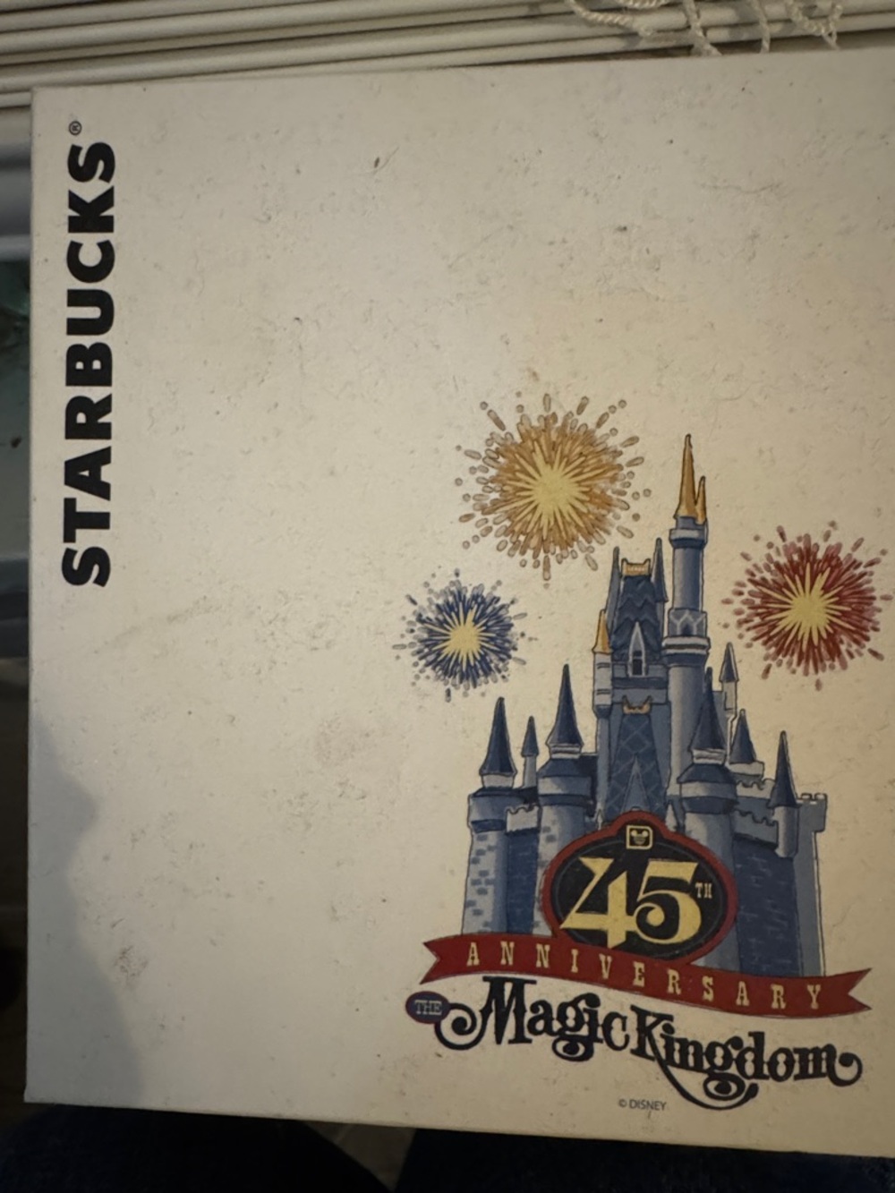 Starbucks White Mug with Blue Castle and Gold/Red Fireworks